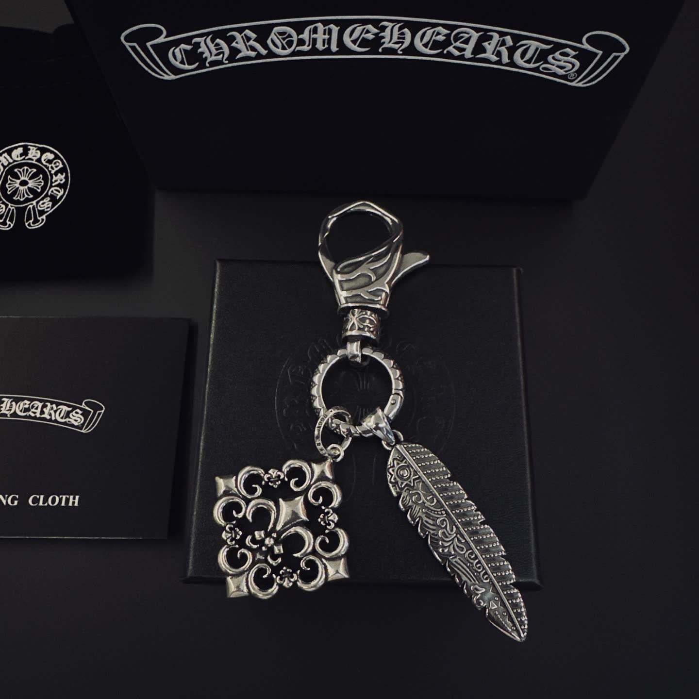 Chrome Hearts Silver Keychain with Feather and Filigree Charm